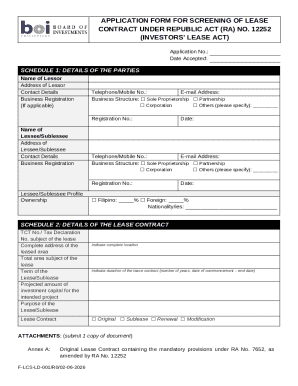 Application Form for Lease Contract Screening