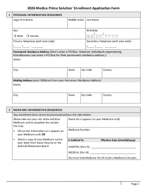 Wisconsin Medica Prime Solution Enrollment Application