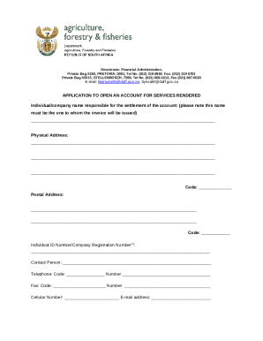 Application to Open an Account for Services Rendered