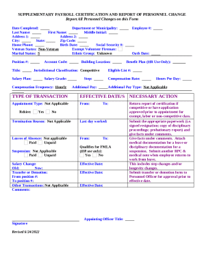 Supplementary Payroll Certification and Report of Personnel Change