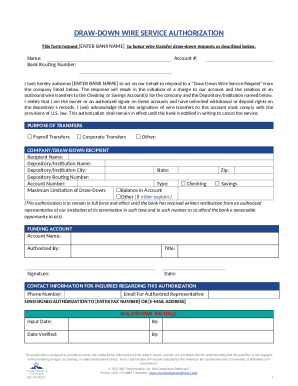 Draw-Down Wire Service Authorization