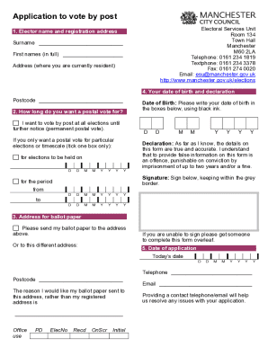 UK Postal Vote Application Form