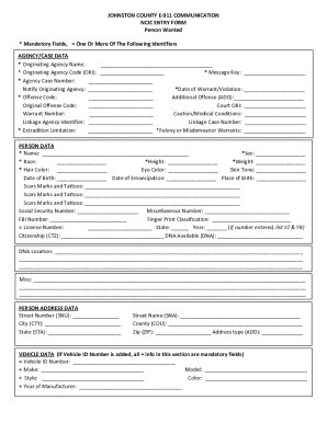 Johnston County E-911 Communication NCIC Entry Form