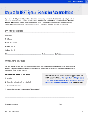 Request for BRPT Special Examination Accommodations