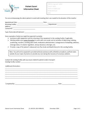 Patient Escort Information Sheet