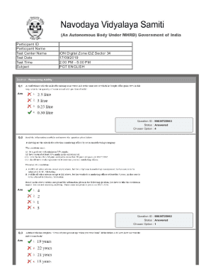 PGT English Test Answer Sheet