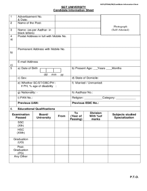 Candidate Information Sheet