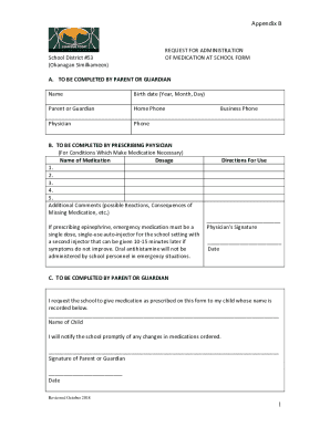 School Medication Administration Form