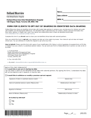 Holland Bloorview Data Sharing Opt-Out Form