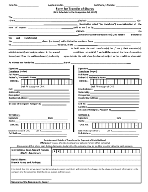Form for Transfer of Shares