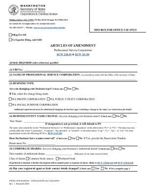 Articles of Amendment for Professional Service Corporation