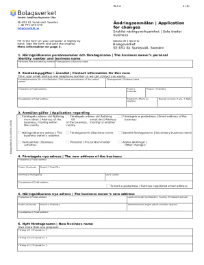 Swedish Sole Trader Business Change Application