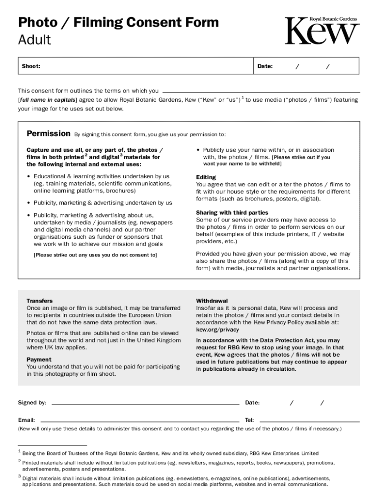 Filming Permit Application Example Photo Filming Consent Form - Blank Fillable Template | Fill Out, Print ...