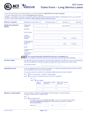 ACT Long Service Leave Claim Form