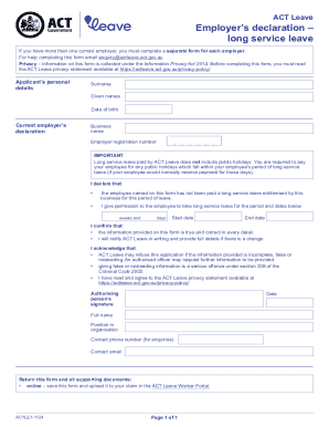 ACT Long Service Leave Employer Declaration