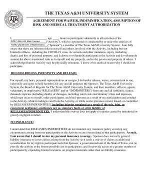 Texas A&M University System Waiver and Medical Authorization