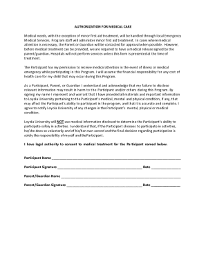 Authorization for Medical Care