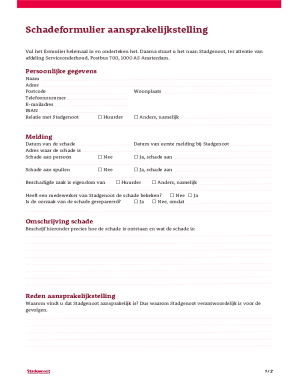 Schadeformulier Aansprakelijkstelling