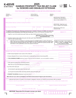 Kansas Property Tax Relief Claim for Seniors and Disabled Veterans