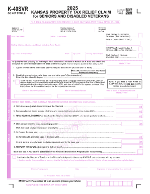 Kansas Property Tax Relief Claim for Seniors and Disabled Veterans