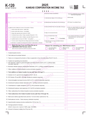 Kansas Corporation Income Tax Form K-120 2025