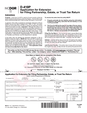 North Carolina D-410P Tax Extension Form