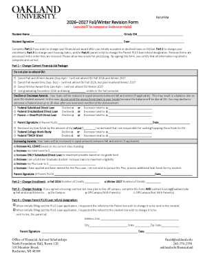 2026–2027 Fall/Winter Financial Aid Revision Form