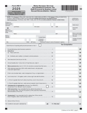 Maine Nonadmitted Premiums Tax Form INS-7