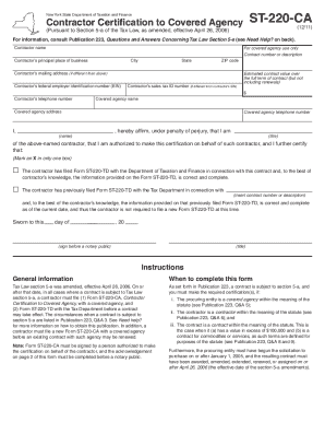 New York State Contractor Certification to Covered Agency