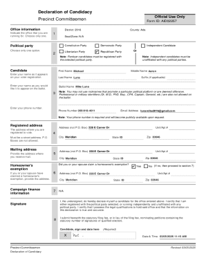 Declaration of Candidacy for Precinct Committeemen