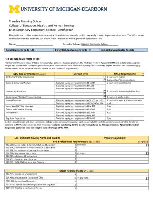 Transfer Planning Guide for BA in Secondary Education