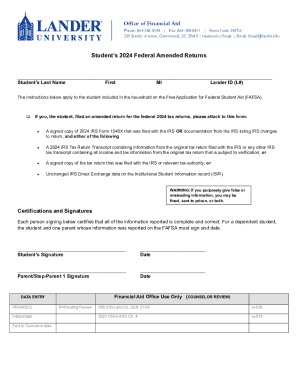 Student 2024 Federal Amended Returns Form