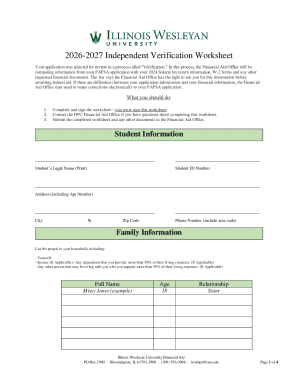 2026-2027 Independent Verification Worksheet