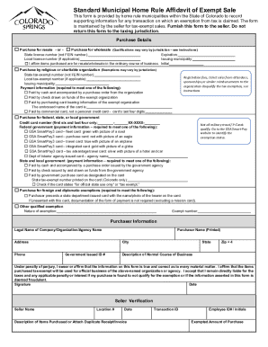 Standard Municipal Home Rule Affidavit of Exempt Sale