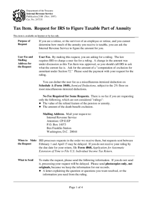 IRS Annuity Taxable Part Request Form