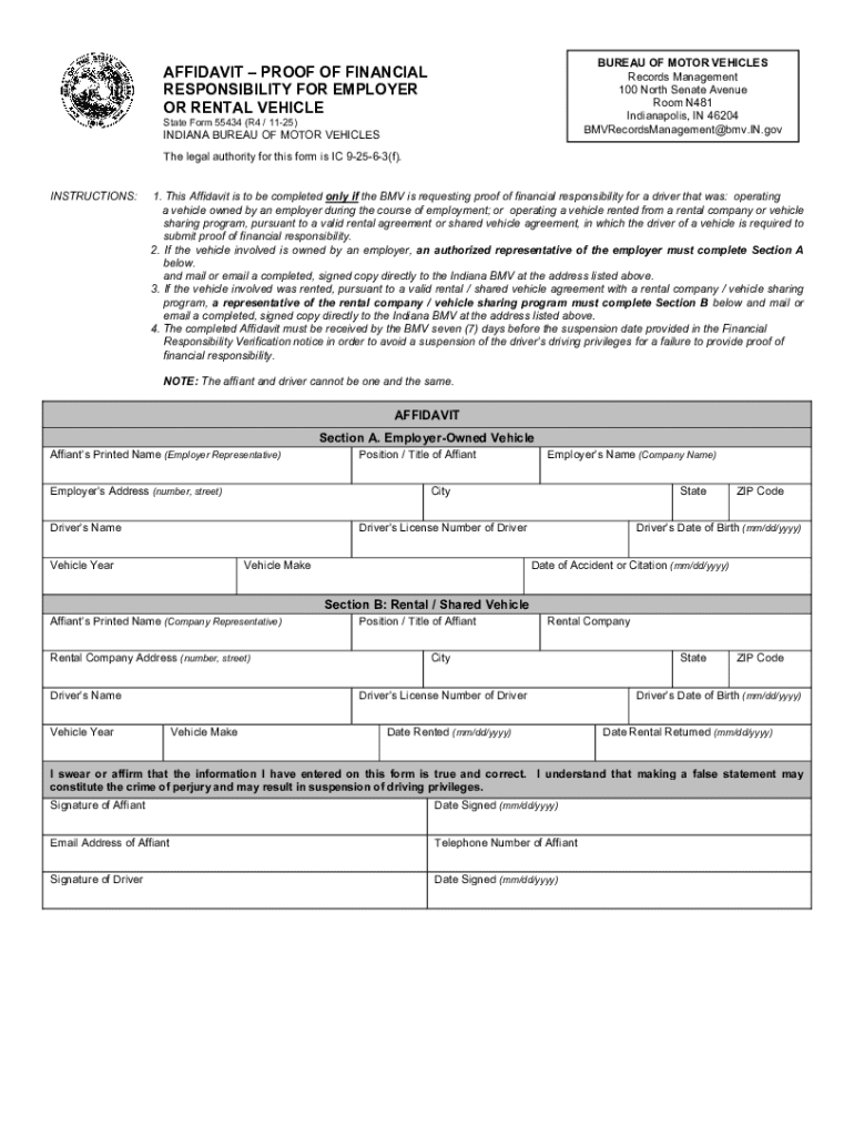 Indiana Affidavit Proof of Financial Responsibility Preview on Page 1