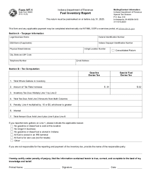 Indiana Fuel Inventory Report Form IVT-1