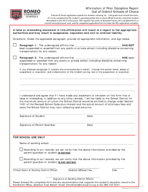 Affirmation of Prior Discipline Report