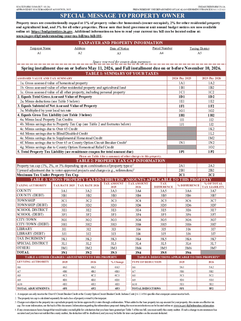 Indiana Property Tax Bill Form 53569 Preview on Page 1