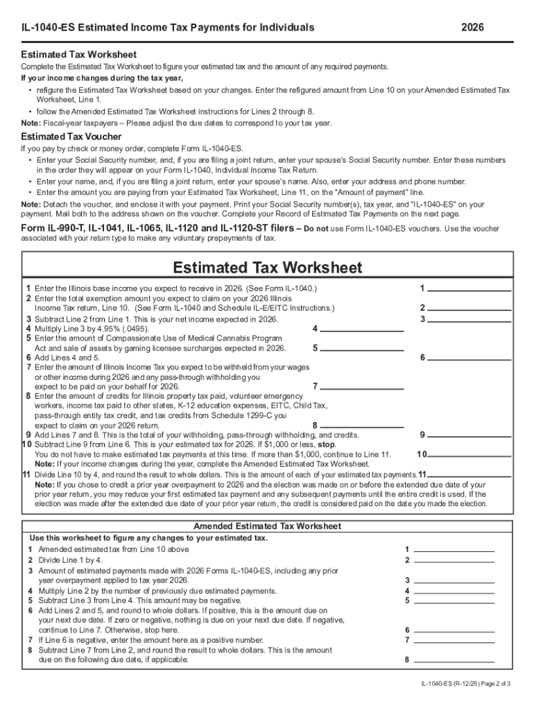 Illinois IL-1040-ES Estimated Income Tax Payments 2026 Preview on Page 1