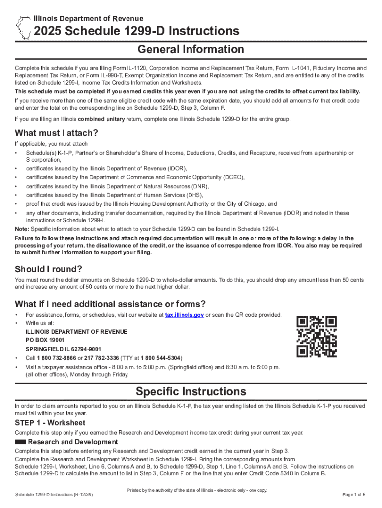 Illinois Schedule 1299-D Instructions Preview on Page 1