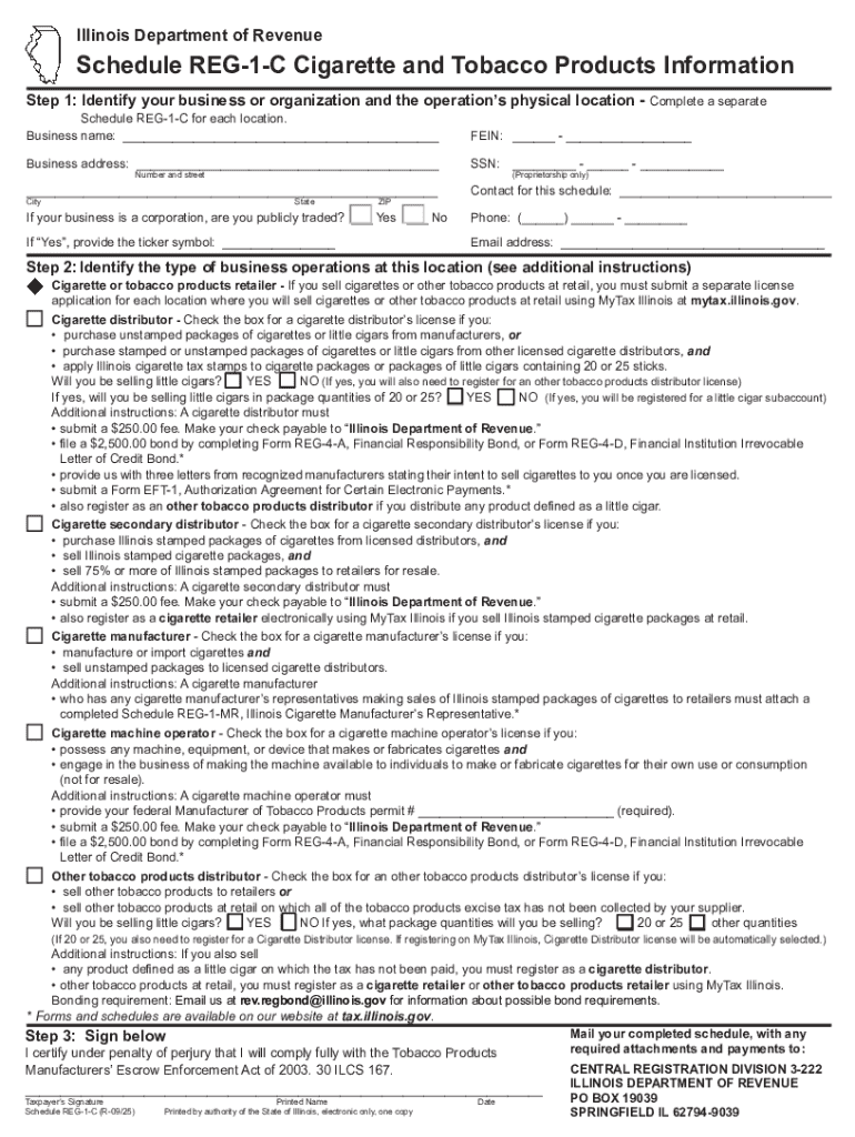 Illinois Cigarette and Tobacco Products Information Form Preview on Page 1