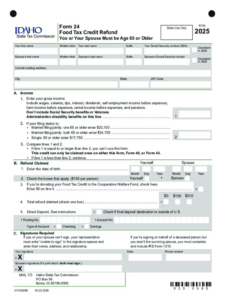 Idaho Food Tax Credit Refund Form 24 Preview on Page 1