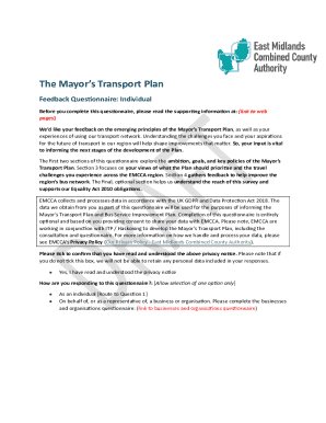 Mayor’s Transport Plan Feedback Questionnaire