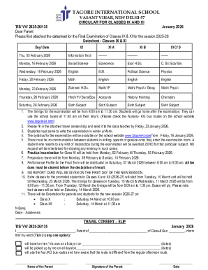 Tagore International School Exam Datesheet