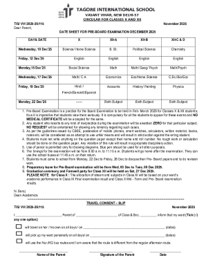 Tagore International School Pre-Board Exam Date Sheet