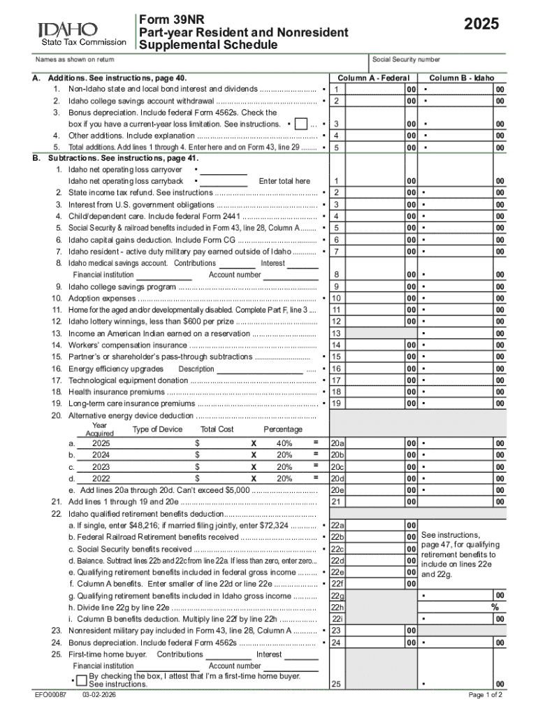 Idaho Form 39NR 2025 Preview on Page 1