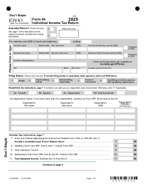 Idaho Form 40 2025 Individual Income Tax Return