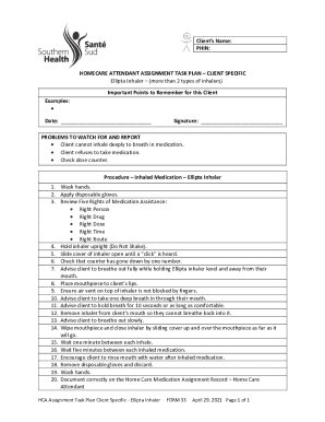 Homecare Attendant Assignment Task Plan for Ellipta Inhaler