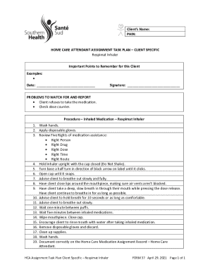 Home Care Attendant Assignment Task Plan
